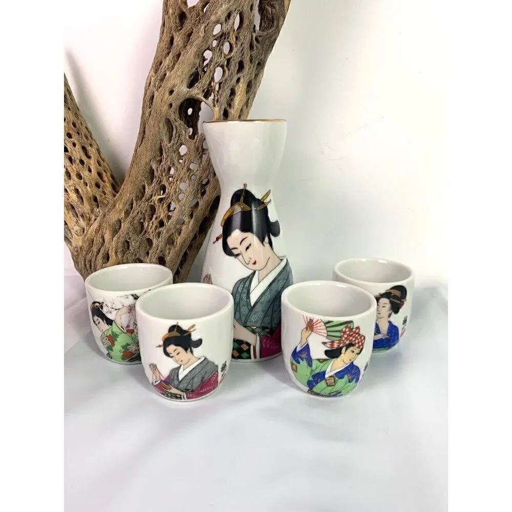 Vintage Ochoko Tokkuri HEISEI Japanese Sake 5pc Set